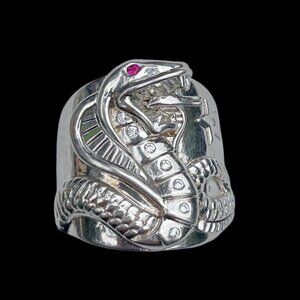Vintage Sterling Silver Snake Biker Ring - Size 10 - Mens Ring